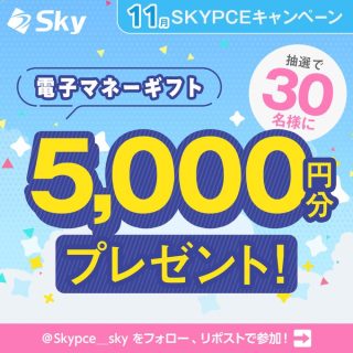 SKYPCE 5,000円分の電子マネーギフトを抽選で30名にプレゼント