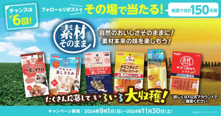 Petio 素材そのまま 詰め合わせセットが合計150名にその場で当たる