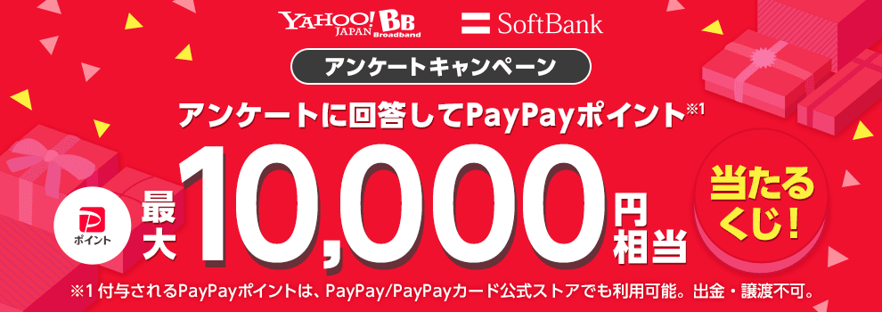 アンケートに回答してPayPayポイント 最大10,000円相当が5,110名にその場で当たる