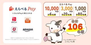 クイズに答えて応募 えらべるPay 最大10,000円分が106名に当たる
