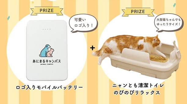 あにまるキャンパスオリジナルモバイルバッテリー & ニャンとも清潔トイレのびのびリラックスが抽選で10名に当たる