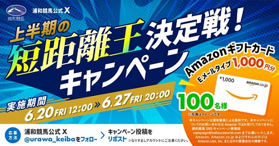 浦和競馬 公式XでAmazonギフトカード 1,000円分が抽選で100名に当たる
